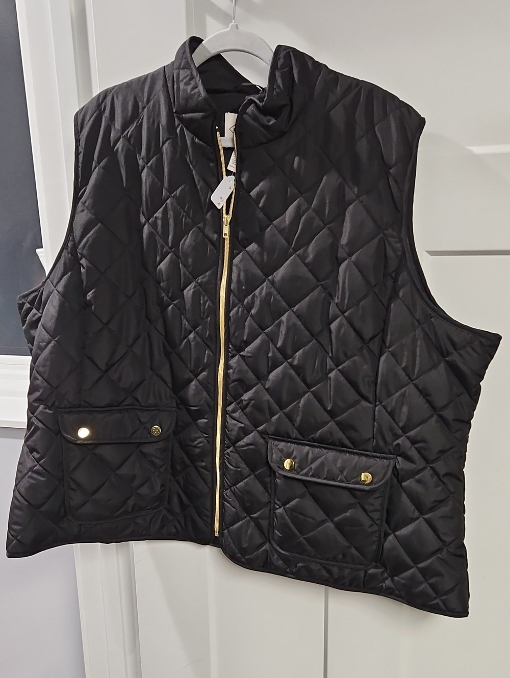 St. John's Bay Black Quilted Vest with Gold Hardware